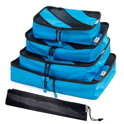 Travel Organizer Bag Packing Cube Set-HoJax 4-Pieces Small and Large Cube Pack with Shoe Bag (Blue)