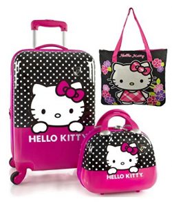 Heys Sanrio Hello Kitty 3pc CarryOn Hardside Spinner & Beauty Case 22″ 12″ Bonus ...