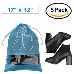 Pack of 5 Dust-proof Breathable Travel Shoe Organizer Bags for Boots, High Heel — Drawstri ...