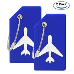 Silicone Luggage Tag With Name ID Card Perfect to Quickly Spot Luggage Suitcase (Plane 2Pcs Blue)