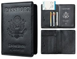 NapaWalli Leather Passport Holder Wallet Cover Case RFID Blocking Travel Wallet (crosshatch black)