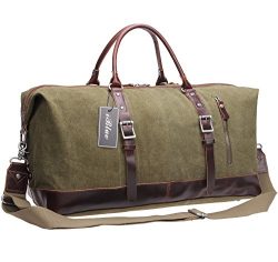 Iblue Genuine Leather Trim Travel Tote Duffel Garment Gym Shoulder Handbag Canvas Overnight Week ...