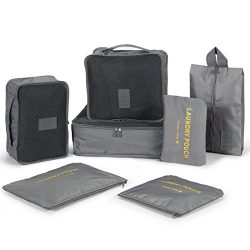 DOKEHOM 7 Set Packing Cubes Travel Organizers (Grey)