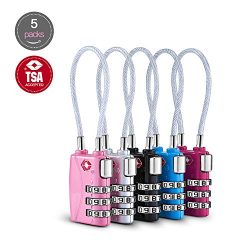 TSA Lock Cable 5 Pcs – Backpack Travel Lock Security Luggage Locks 3-Digit Combination Pad ...