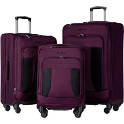 Merax Travelhouse 3 Piece Luggage Set Expandable Spinner Suitcase Purple, Purple with Black