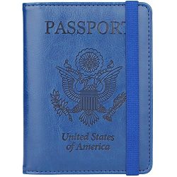 GDTK Leather Passport Holder Cover Case RFID Blocking Travel Wallet (Navy Blue #3)