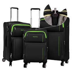 Windtook Expandable Luggage 3 Piece Set Lightweight Suitcase Spinner Sets (Black-YKK+TSA)