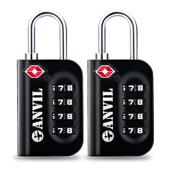 Anvil TSA Luggage Locks (2 Pack) – 4 Digit Combination Steel Padlocks – Approved Tra ...