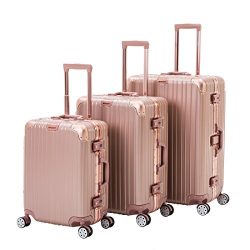 ORKAN 3 Piece Luggage Set Spinner ABS+PC Travel Bag Carry On Suitcase TSA Lock Rose gold
