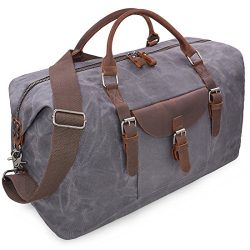 Oversized Travel Duffel Bag Waterproof Canvas Genuine Leather Weekend bag Weekender Overnight Ca ...
