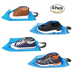 Bagail Set of 4 Lightweight Waterproof Nylon Storage Traveling Tote Shoe Bags Blue 15.8×10.2