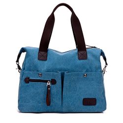 Lonson Unisex Canvas Shoulder Bag Big Travel Handbag Weekend Tote Bag (Blue)