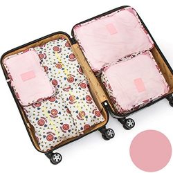 6Pcs Waterproof Travel Storage Bags Clothes Packing Cube Luggage Organizer Pouch (Pink Smile)