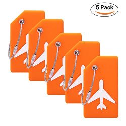 Silicone Luggage Tag With Name ID Card Perfect to Quickly Spot Luggage Suitcase (Plane 5Pcs Orange)