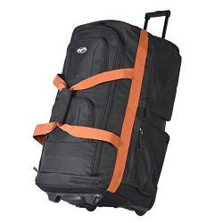 Olympia Luggage 29″ 8 Pocket Rolling Duffel Bag (Black w/ Beige – Exclusive Color)