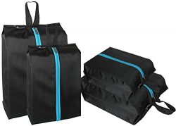 MISSLO Waterproof Zippered Travel Shoe Bags for Men & Women (4 Pack, Black)