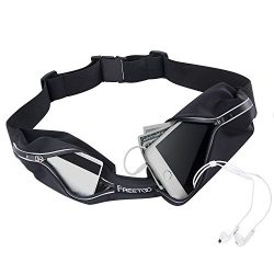 FREETOO Running Belt Workout Waist Pack Dual Pouch Running Bag for Running Biking Walking fits i ...