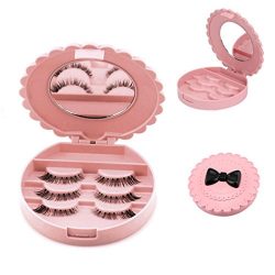 Daoroka Acrylic Cute Bow False Eyelash Storage Box Makeup Cosmetic Mirror Case Organizer