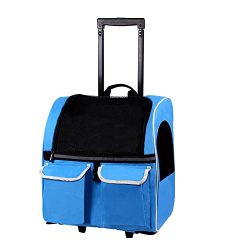 Pettom Pet Rolling Carrier Back Pack Airline Approved Dog Cat Wheel Around Luggage Bag