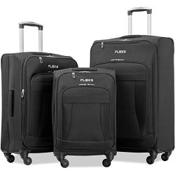 Flieks 3 Piece Luggage Set Expandable Spinner Suitcase (Black Color)