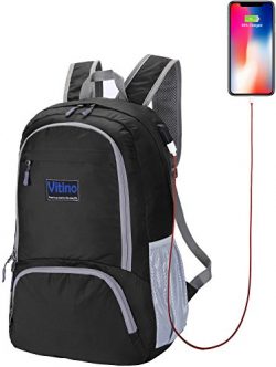Vitino Backpack With USB Charging Port Water Resistant Lightweight Packable Backpacks for Travel ...
