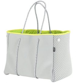 QOGiR Neoprene Multipurpose Beach Bag Tote with Inner Zipper Pocket and Movable Board (Light Grey)