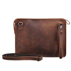 SEALINF Mens Leather Handbag Zipper Briefcase Shoulder Crossbody Messenger Bag (brown)