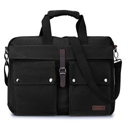 S-ZONE Canvas 17-Inch Laptop Messenger Bag Multicompartment Travel Shoulder Bag Briefcase (Black)