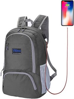 Vitino Backpack With USB Charging Port Water Resistant Lightweight Packable Backpacks for Travel ...