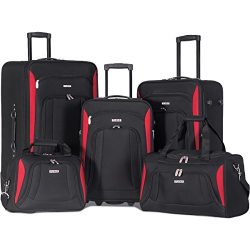 Flieks 5 Piece Luggage Set Deluxe Expandable Rolling Suitcase (Black)