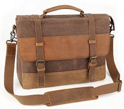 Tocode Men’s Messenger Bag 14 Inch, Vintage Waxed Canvas Genuine Leather Shoulder Bag, Water Res ...