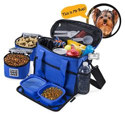 Dog Travel Bag – Week Away Tote For Small Dogs – Includes Bag, 2 Lined Food Carriers ...