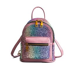 Girls Bling Mini Travel Backpack Kids Children School Bags Satchel Purses Daypack (pink rainbow)