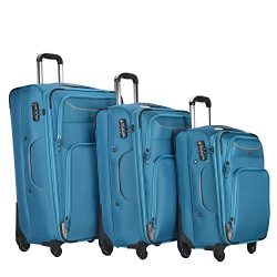 3 PC Luggage Set Durable Lightweight Soft Case Spinner Suitecase LUG3 RS3049 BLUE