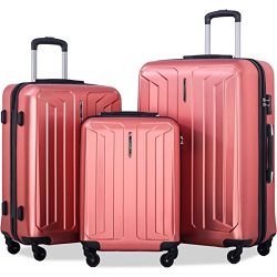 Flieks 3 Piece Luggage Set Eco-friendly Spinner Suitcase with TSA Lock (Red)