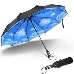 FYLINA Travel Umbrella 10 Ribs Compact Windproof Umbrella with Reinforced Teflon Coating Canopy  ...