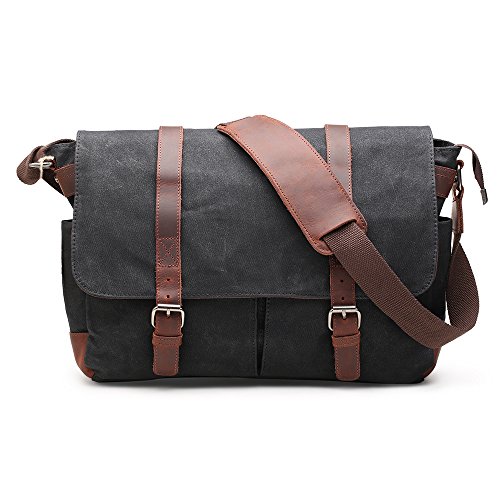 H-ANDYBAG 15 Inch Shoulder Laptop Bag Waxed Canvas Messenger Bag for ...