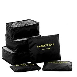 La Ventus 6 Set Packing Cubes,Travel Luggage Organizer-3 Travel Cubes + 3 Pouches (Black)