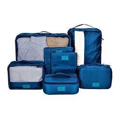 DOKEHOM Thickened 7 Set Packing Cubes Travel Organizers (Dark Blue)