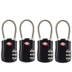TSA Approved Travel Combination Cable Luggage Locks for Suitcases-4 Pack (Black)