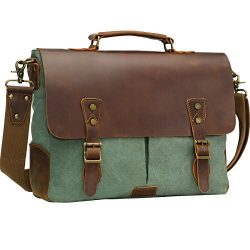 WOWBOX Messenger Bag for Men 15.6 inch Vintage Leather and Canvas Men’s Satchel Shoulder B ...