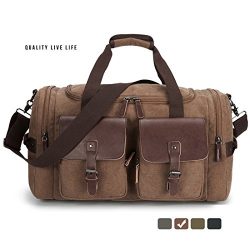 Oversized Canvas Leather Weekender Bag Travel Duffel Shoulder Handbag with Strap by MEWAY (CANVA ...