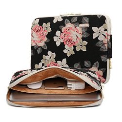 Kayond Black Rose Patten canvas Water-resistant 15.6-17 Inch Laptop Sleeve Case Bag (17 Inch)