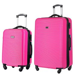 2 PC Luggage Set Durable Lightweight Hard Case Spinner Suitecase 20in29in LUG2 LY06SCALE HOT PINK