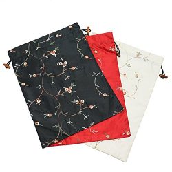 Buorsa Flower Design Embroidered Silk Jacquard Travel Bag Underwear Cloth Shoe Bags Pouch Purse  ...
