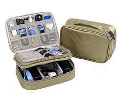 Electronics Organizer Travel Bag Accessories Cable Cord Storage Cases Fit iPad mini (Gold)