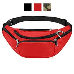 Fanny Pack 5-Zipper Pockets Waist Bag Belt Nylon Multifunctional For Women Men Water Proof Waist ...