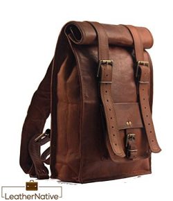 Leather Native large Roll Top Backpack / Rucksack Rolling Bag travel Bikers Bag in genuine leath ...