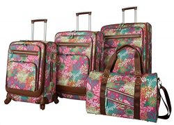 Lily Bloom Luggage Set 4 Piece Suitcase Collection With Spinner Wheels For Woman (Floral Reef)