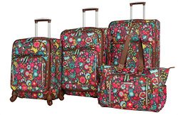 Lily Bloom Luggage Set 4 Piece Suitcase Collection With Spinner Wheels For Woman (Playful Garden)